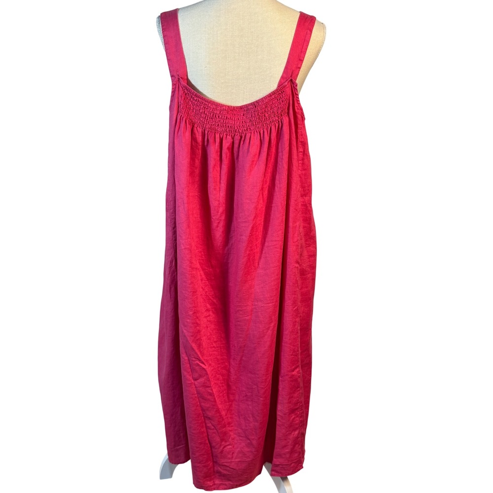 Eileen Fisher Organic Linen Square Neck Midi Dress Fuchsia Pink Womens Large - Picture 3 of 8